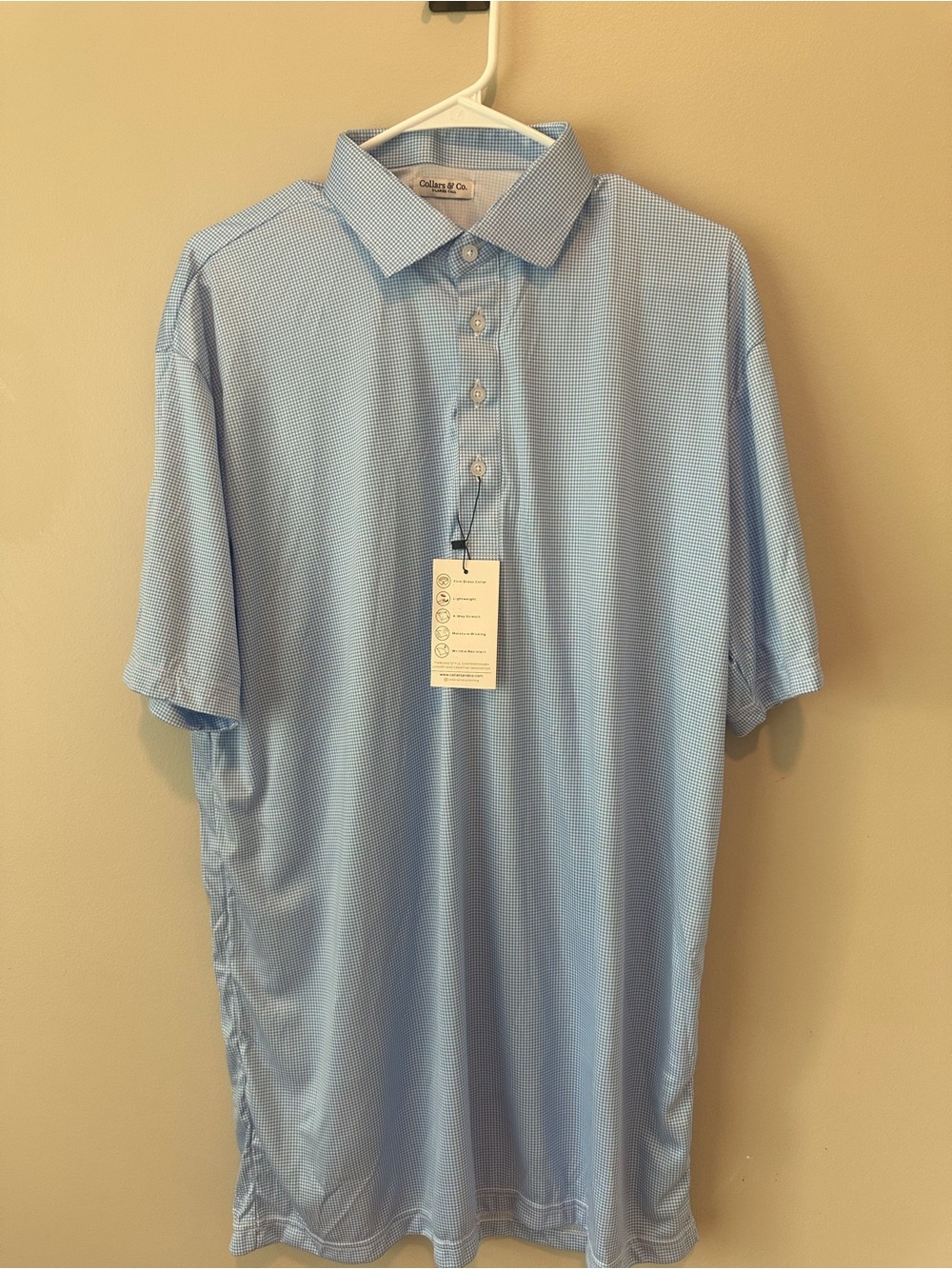 NWT!Collars & Co Semi-Spread Collar Polo Blue & white Houndstooth.XL Tall
